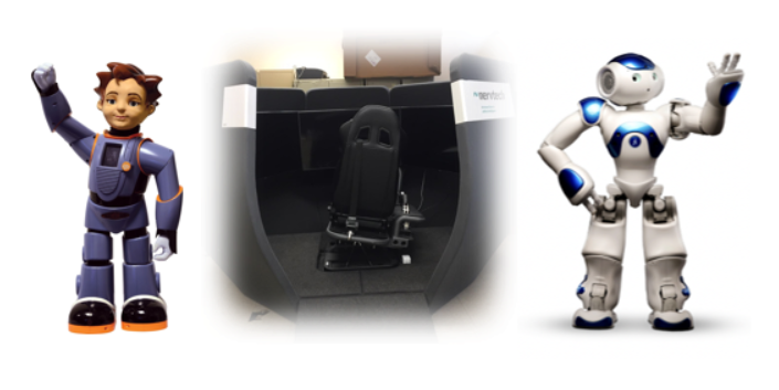 Two humanoid robots and the driving simulator
